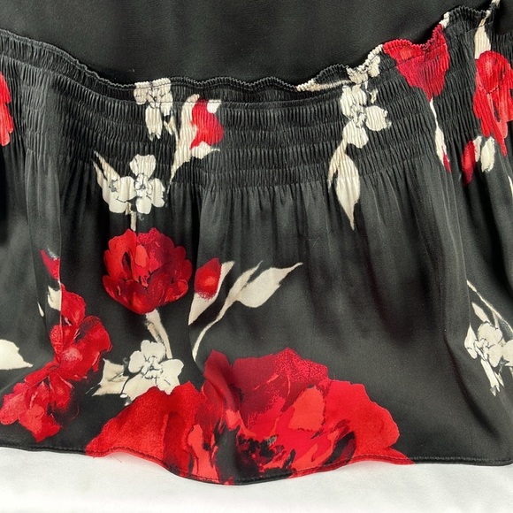 White House Black Market Black with Red Roses Tan Cream Belted Mini Dress, XXS - Picture 6 of 11